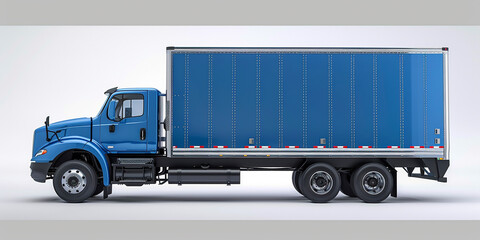 Side view of modern blue truck in white background