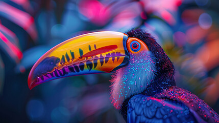 A beautiful bird with a large, colorful beak - obrazy, fototapety, plakaty