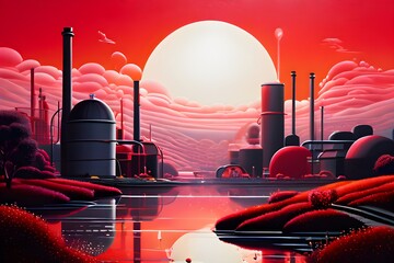 industrial futuristic landscape merging with ecopunk aesthetics - obrazy, fototapety, plakaty
