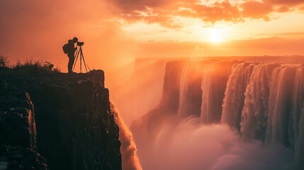 A photographer capturing the awe-inspiring magnificence of Victoria Falls.