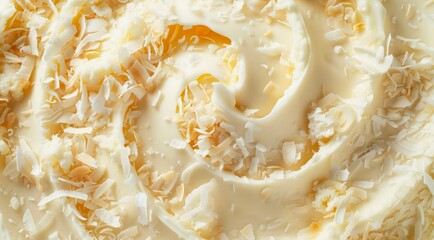 Surface of coconut white ice cream texture background, top view.