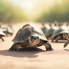 tortoise leading in a hare race in strategy and leadership
