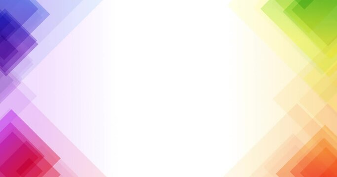Loop animation of transparent colorful abstract triangle in each corner of white background with space for text. Suitable as a background for opening titles or presentations. UHD 4K 4096x2160 video