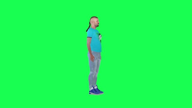 Long haired man talking chroma key left angle green screen 3d people redner chroma key background animation man and woman walk talk 