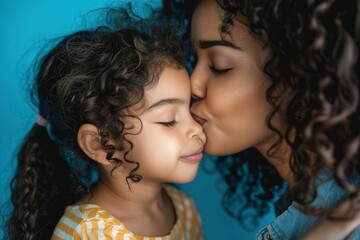 Mother kissing her daughter's face, Mother's Day concept.