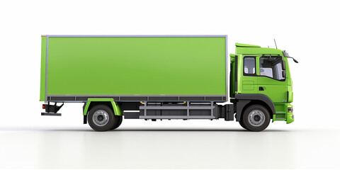 Side view of modern green truck in white background