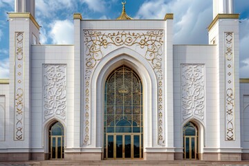 Entrance to a mosque with a mosque in the background, concept of Eid-al-Adha, Eid Mubarak, Ramadan, Feast of Sacrifice.