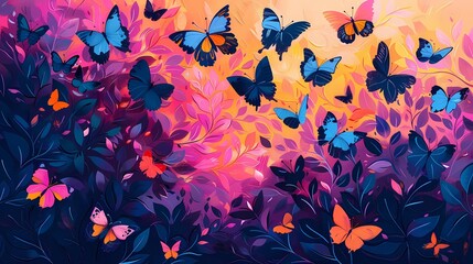 Vintage butterfly and floral botanical pattern illustration poster background