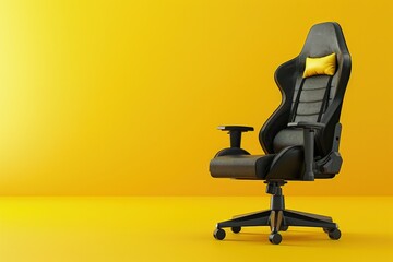 Gamer chair on yellow background, gaming concept, gamer.