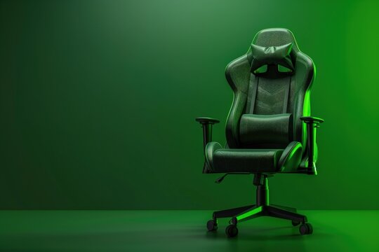 Gamer chair on green background, gaming concept, gamer.