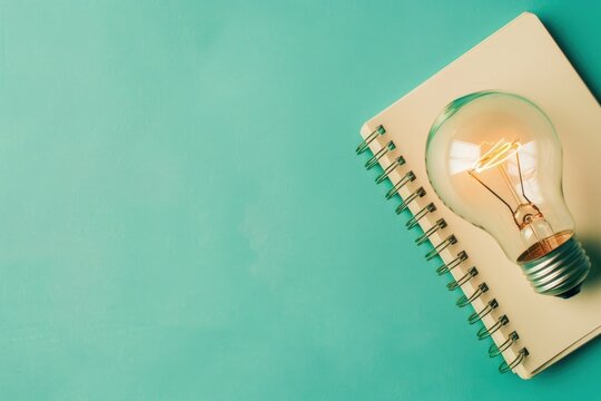 Light bulb and notepad, concept of creativity, notes, ideas.