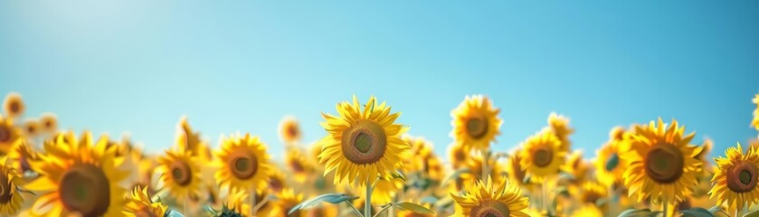 Fototapeta premium A field of sunflowers, stretching as far as the eye can see