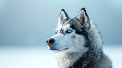 Naklejka premium Husky Dog with blue eyes on winter background.
