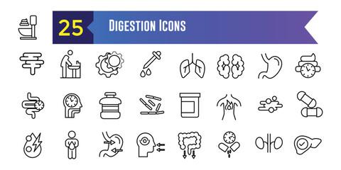 Digestion icons set. Outline set of digestion vector icons for ui design. Outline icon collection. Editable stroke.