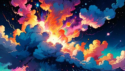 pop art explosion cloud, impressive dangerous exploding scene, anime manga art