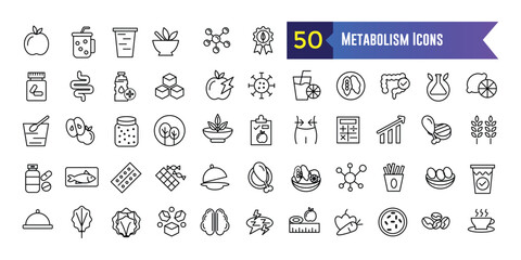 Metabolism icons set outline vector. Torso health. Detox balance. Outline icon collection. Editable stroke.