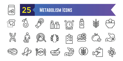 Metabolism icons set outline vector. Torso health. Detox balance. Outline icon collection. Editable stroke.