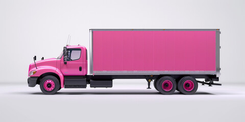 Side view of modern pink truck in white background