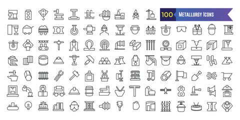 Metallurgy icons set. Outline set of metallurgy vector icons for ui design. Outline icon collection. Editable stroke.