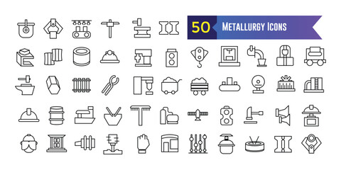 Metallurgy icons set. Outline set of metallurgy vector icons for ui design. Outline icon collection. Editable stroke.