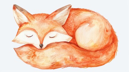 Fototapeta premium A watercolor painting of a sleeping fox
