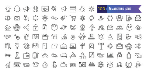 Remarketing icons set. Outline set of remarketing vector icons for ui design. Outline icon collection. Editable stroke.