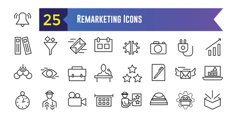 Remarketing icons set. Outline set of remarketing vector icons for ui design. Outline icon collection. Editable stroke.