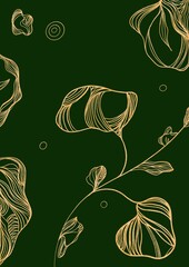 Flower abstraction made from gold lines on black background 