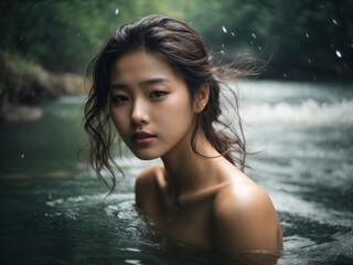 Fototapeta premium portrait of a woman in water