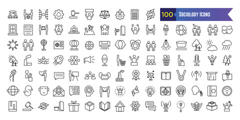 Sociology icons set. Outline set of sociology vector icons for ui design. Outline icon collection. Editable stroke.