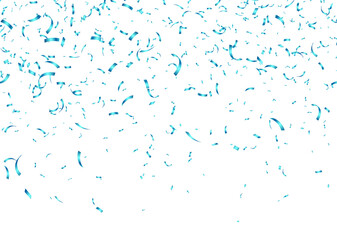 Teal confetti, falling paper ribbons isolated on white background. Birthday party decoration. Vector illustration.