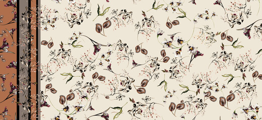 Flowers pattern, floral illustration. Fabric design.