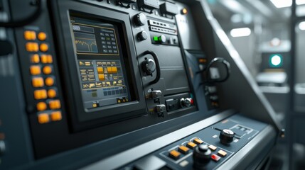 Naklejka premium Futuristic spaceship abstract technological control panel with toggle switches and buttons or panel of unknown device or space ship
