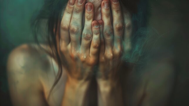 Close-up of a person's hands covering their face as they cry, feeling overwhelmed by sadness and emotional pain.