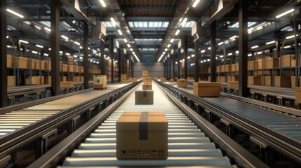 Conveyor belts moving packages in a centralized sorting facility