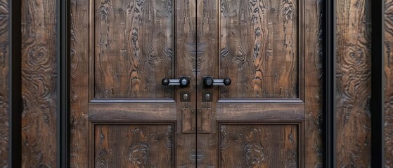 Carved wooden doors with intricate details. The doors are made of a single piece of wood and have a beautiful natural finish.