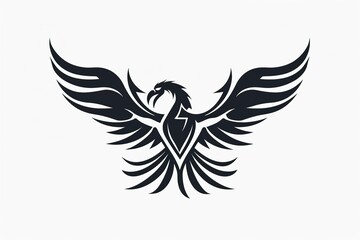 The Phoenix bird logo is a powerful and fascinating symbol that represents resurrection, renewal and strength. Stylized bird rising from the ashes. Logo for t-shirts, companies, clubs.