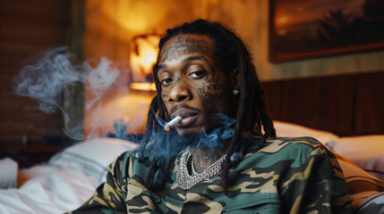 Young rapper smoking marijuana
