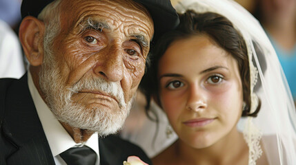Old groom and young bride - unequal marriage concept