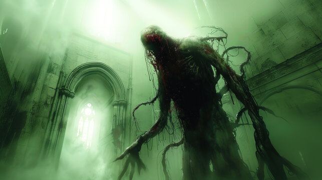 Unknown creature lurking in the darkness, sleep paralysis, nightmare conept