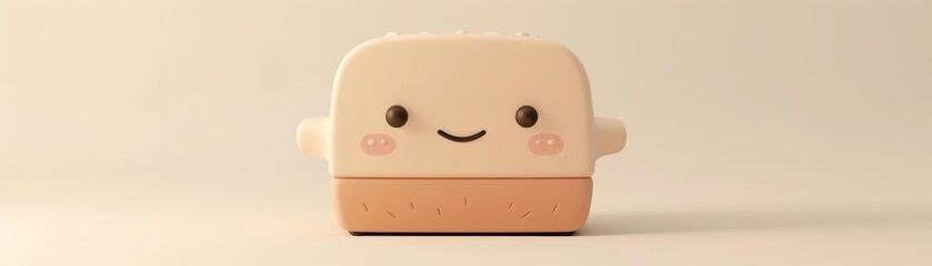 A cute and friendly toaster that makes perfect toast every time. It has a happy face and a friendly smile.