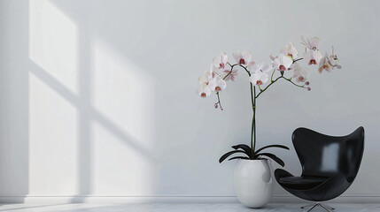 Vase with beautiful orchid flowers on end table 
