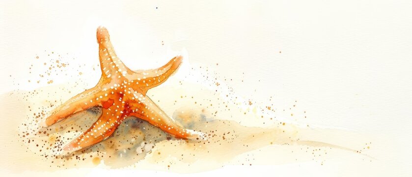 A watercolor painting of a starfish on the beach
