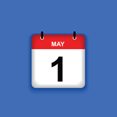 1st May calendar concept on blue background, happy labour day, international labour day, vector illustration