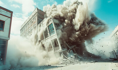The process of destruction of an apartment building from an earthquake
