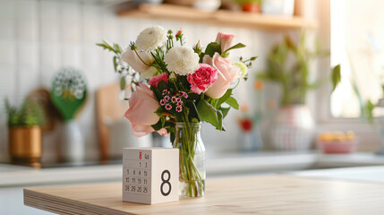 Vase with flowers blank card and cube calendar 