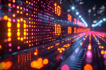 Binary code on a black background. Bokeh effect.