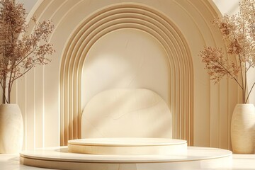 Fototapeta na wymiar Create a 3D rendering of a podium made of beige marble