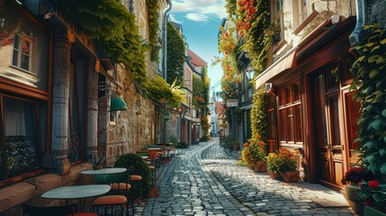 A narrow street in a European city