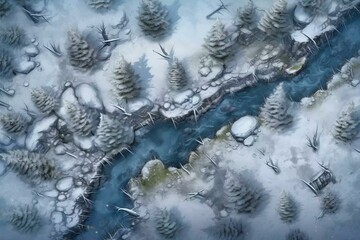 DnD Battlemap Arctic snowy forest covered in snow.